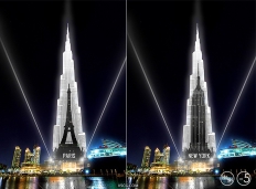 迪拜哈法利塔上将投映世界其他知名建筑剪影