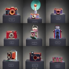 韩国艺术家Lee Ji-hee用纸模型还原9款复古相机